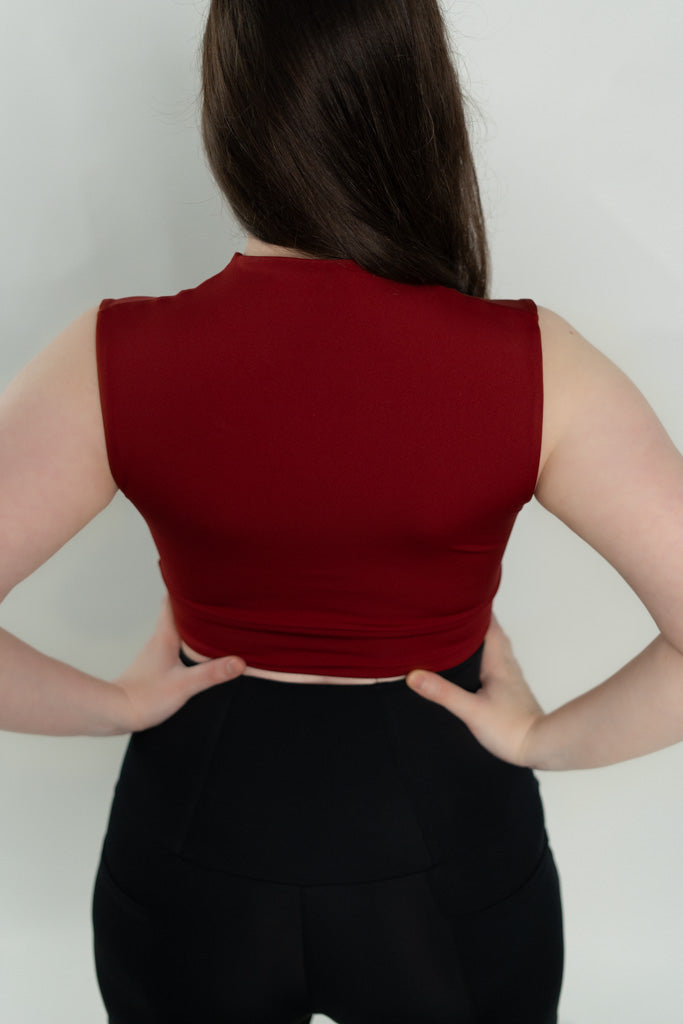 Red V Neck Sports Bra Top