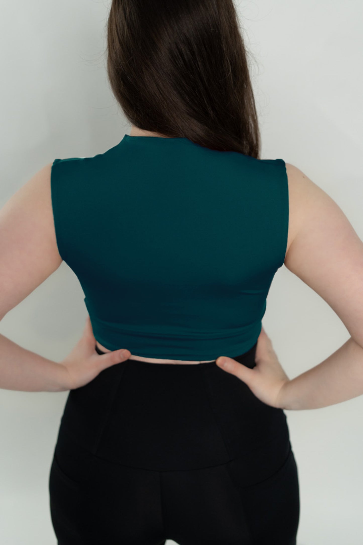 Dark Green V Neck Sports Bra Top