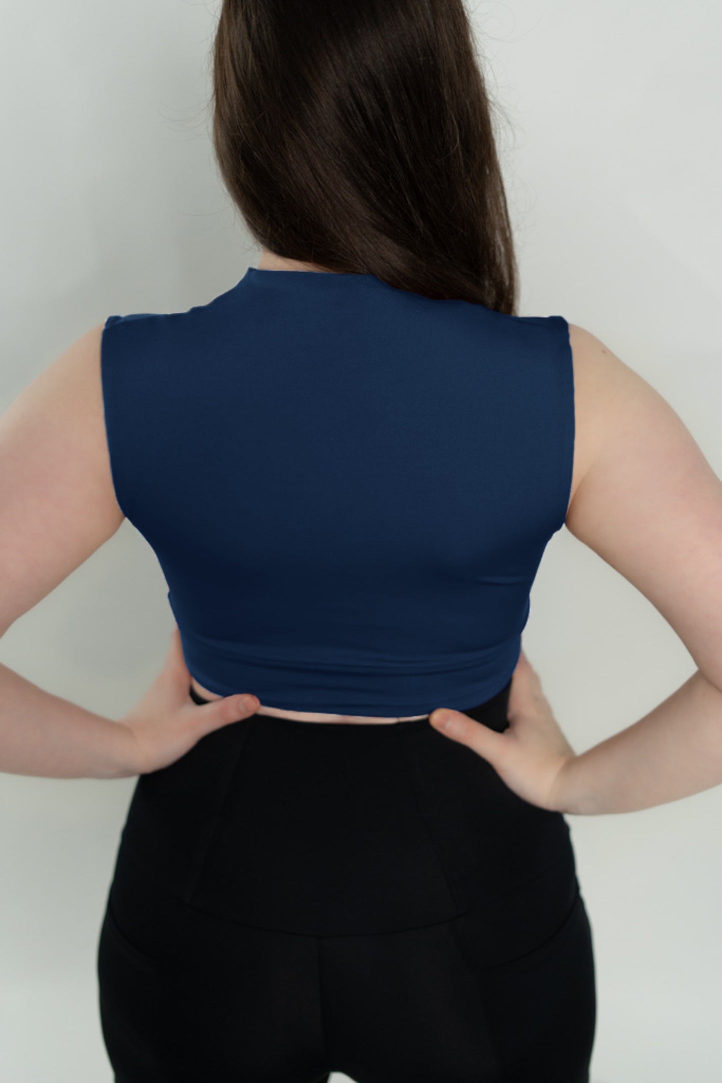Dark Blue V Neck Sports Bra Top