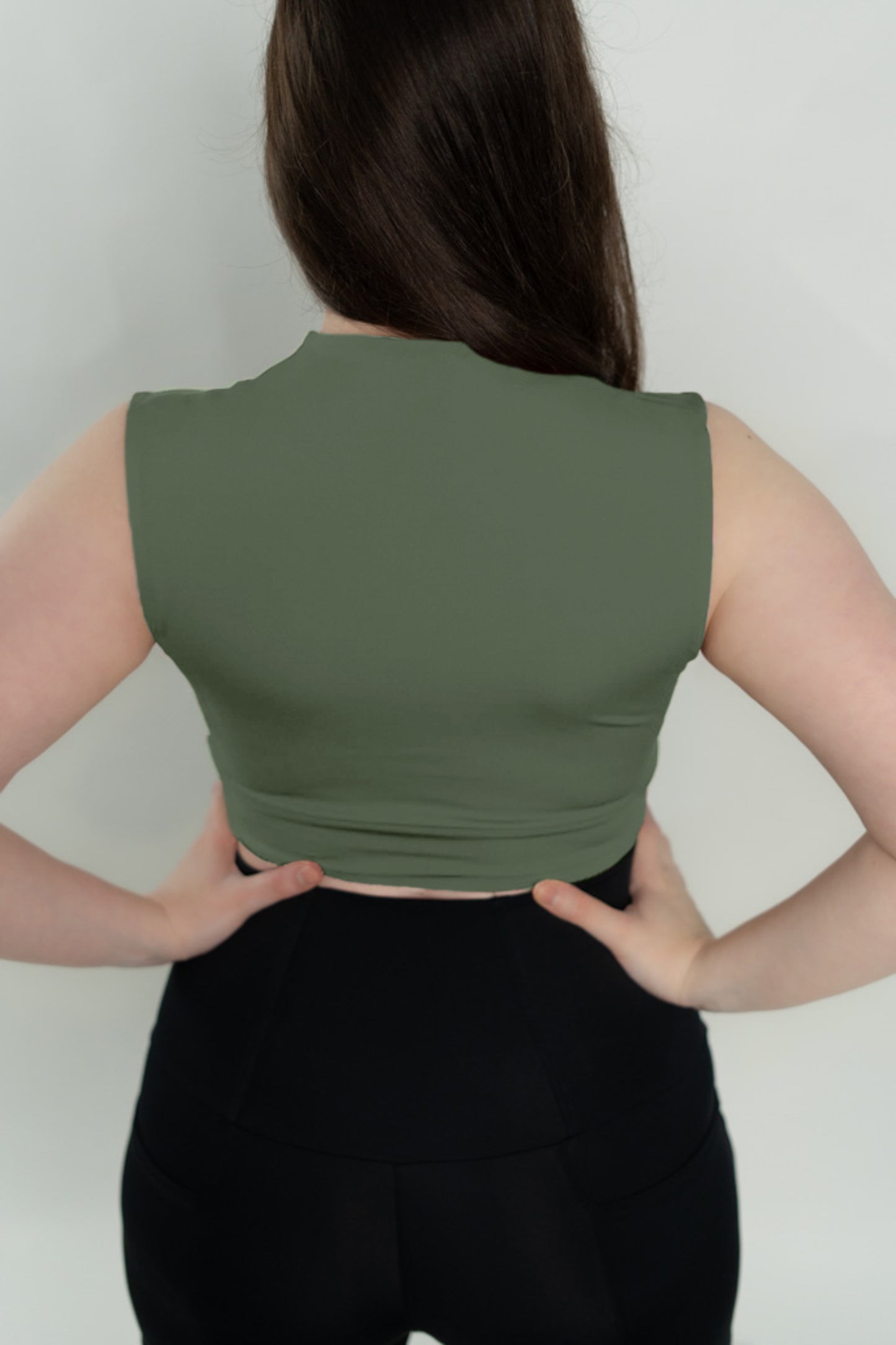 Olive Green V Neck Sports Bra Top