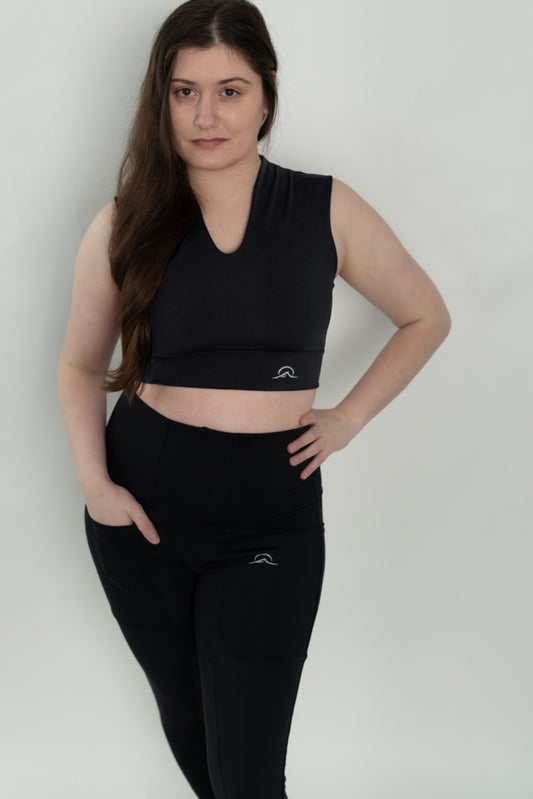 Black V Neck Sports Bra Top