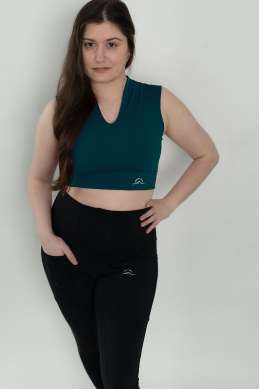 Dark Green V Neck Sports Bra Top