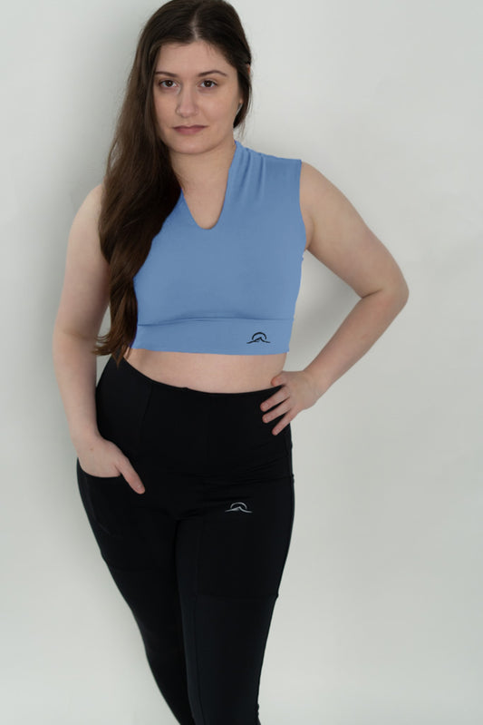 Light Blue V Neck Sports Bra Top