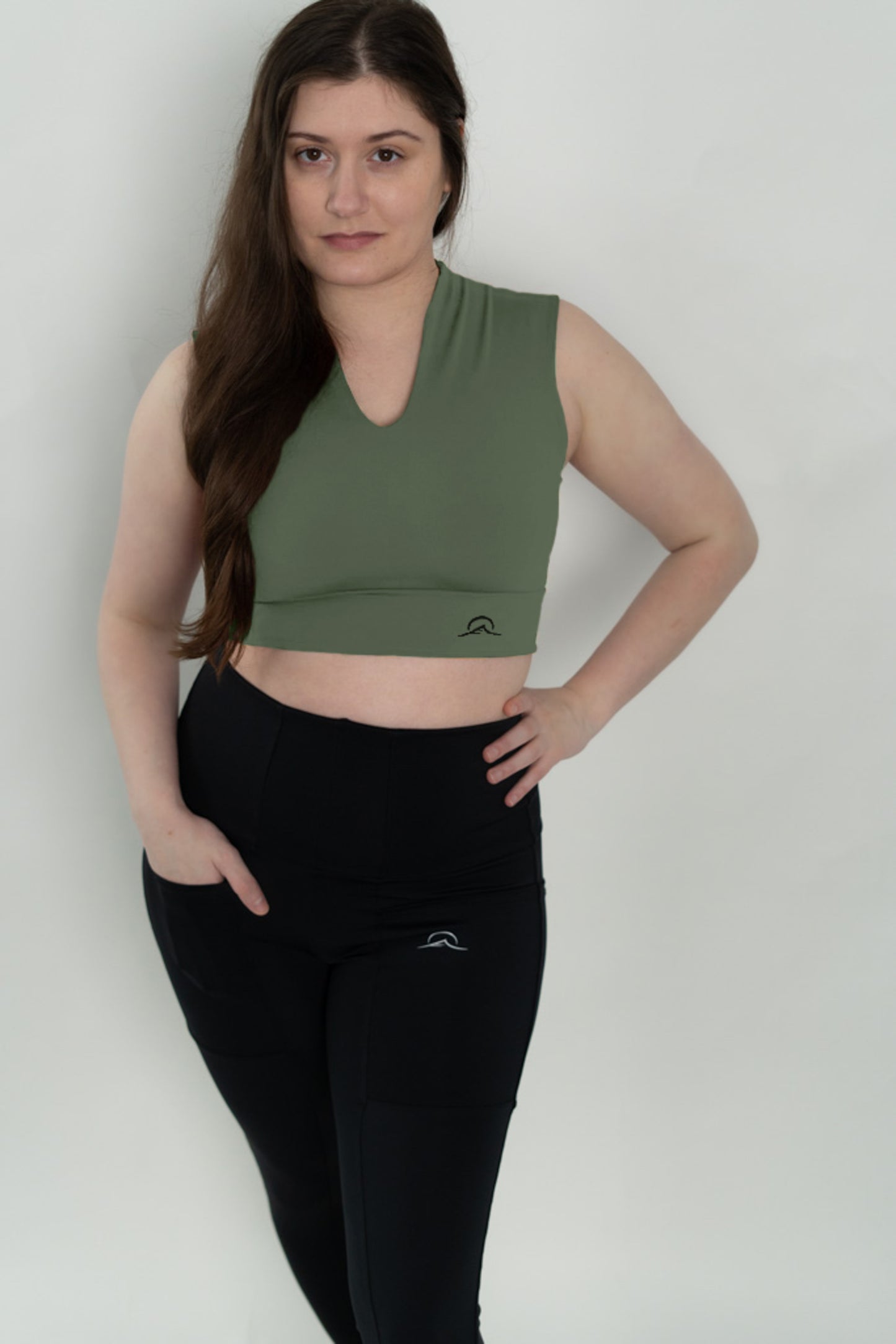 Olive Green V Neck Sports Bra Top