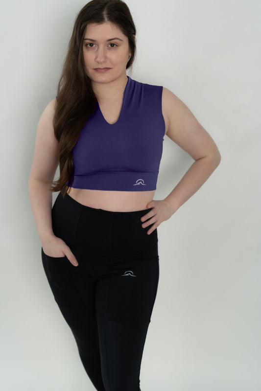 Purple V Neck Sports Bra Top
