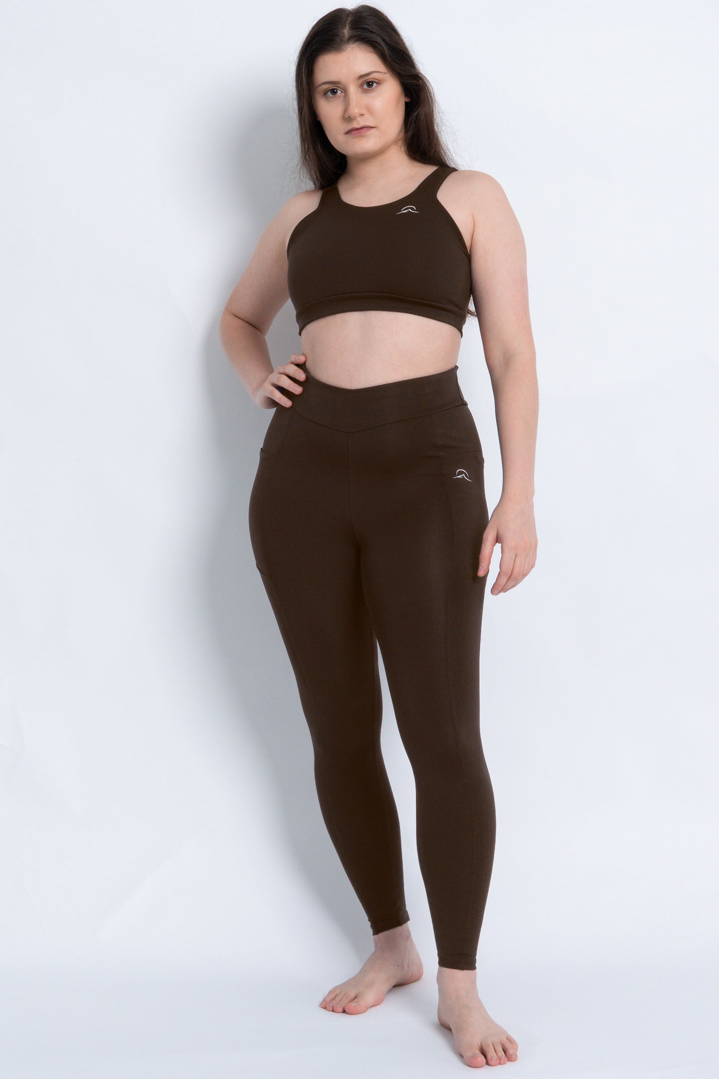 Brown Leggings with Pockets and Subtle V High Waist