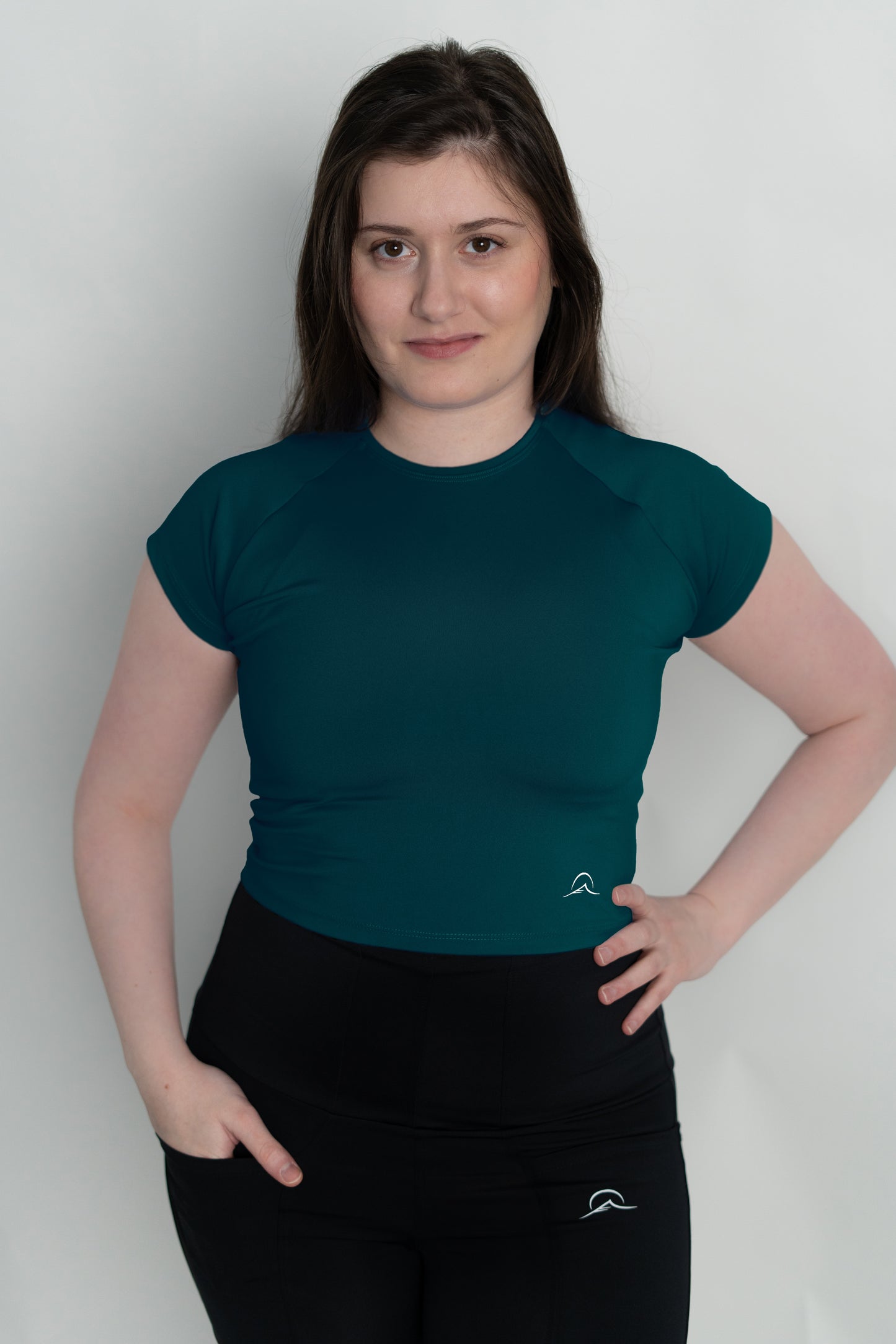Dark Green Mini Sleeves Crop Top