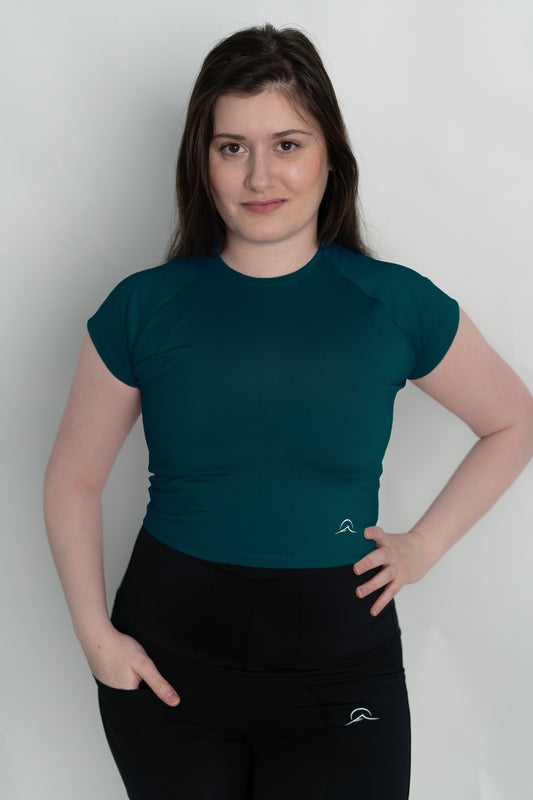 Dark Green Mini Sleeves Crop Top