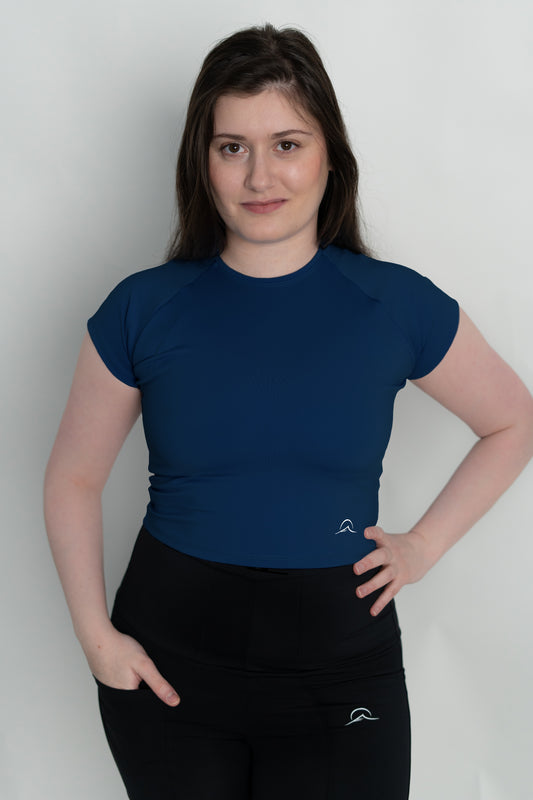 Dark Blue Mini Sleeves Crop Top
