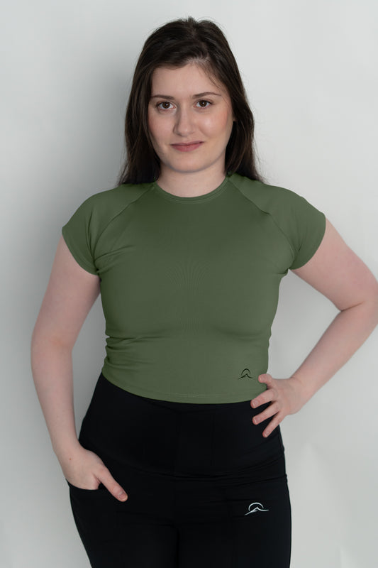 Olive Green Mini Sleeves Crop Top