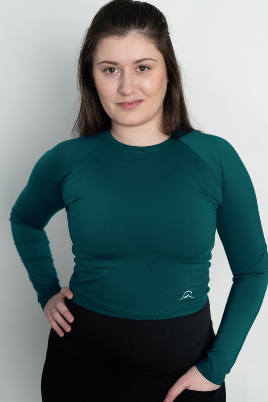 Dark Green Long Sleeve Crop Top