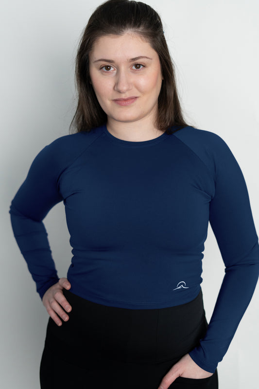 Dark Blue Long Sleeve Crop Top