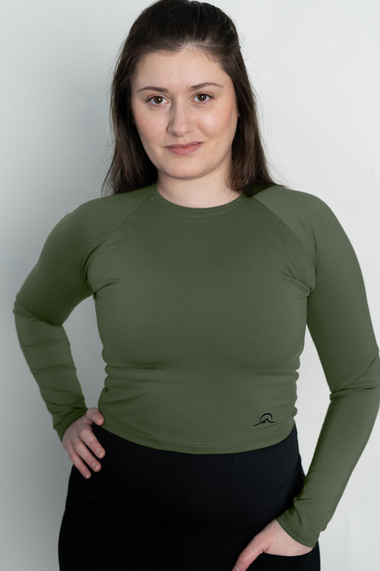 Olive Green Long Sleeve Crop Top