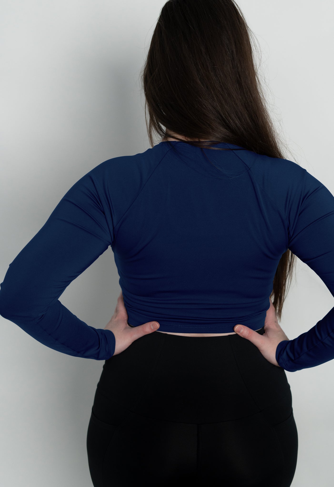 Dark Blue Long Sleeve Crop Top
