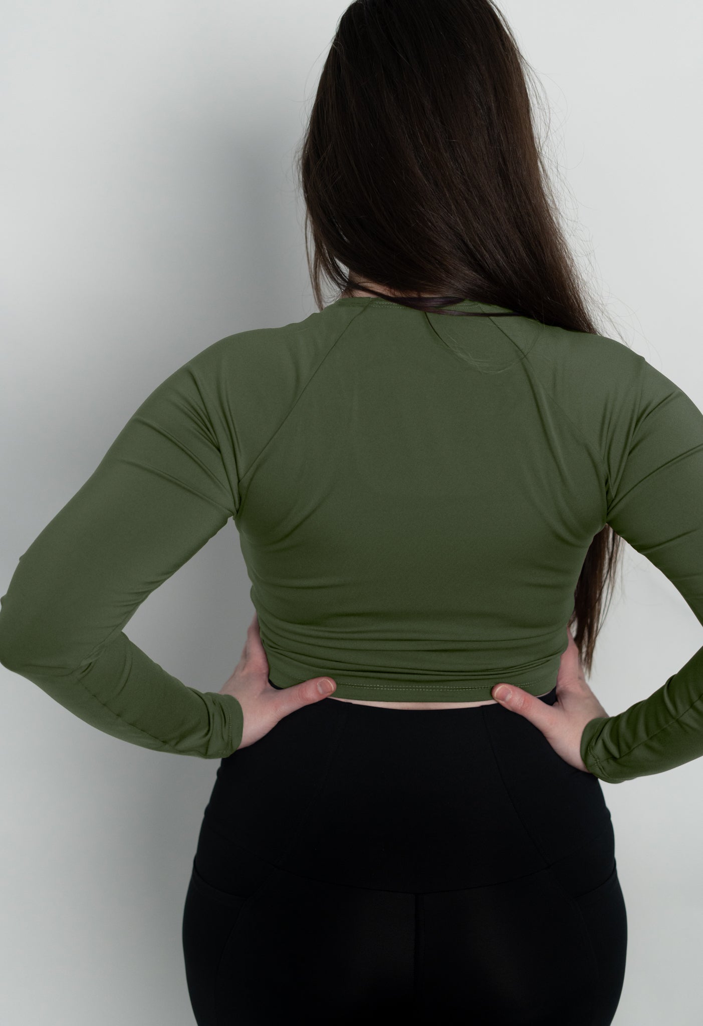 Olive Green Long Sleeve Crop Top