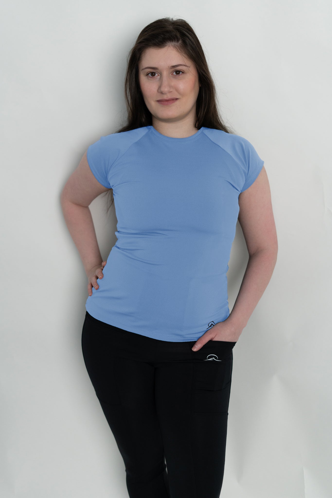 Light Blue Mini Sleeve Long Top