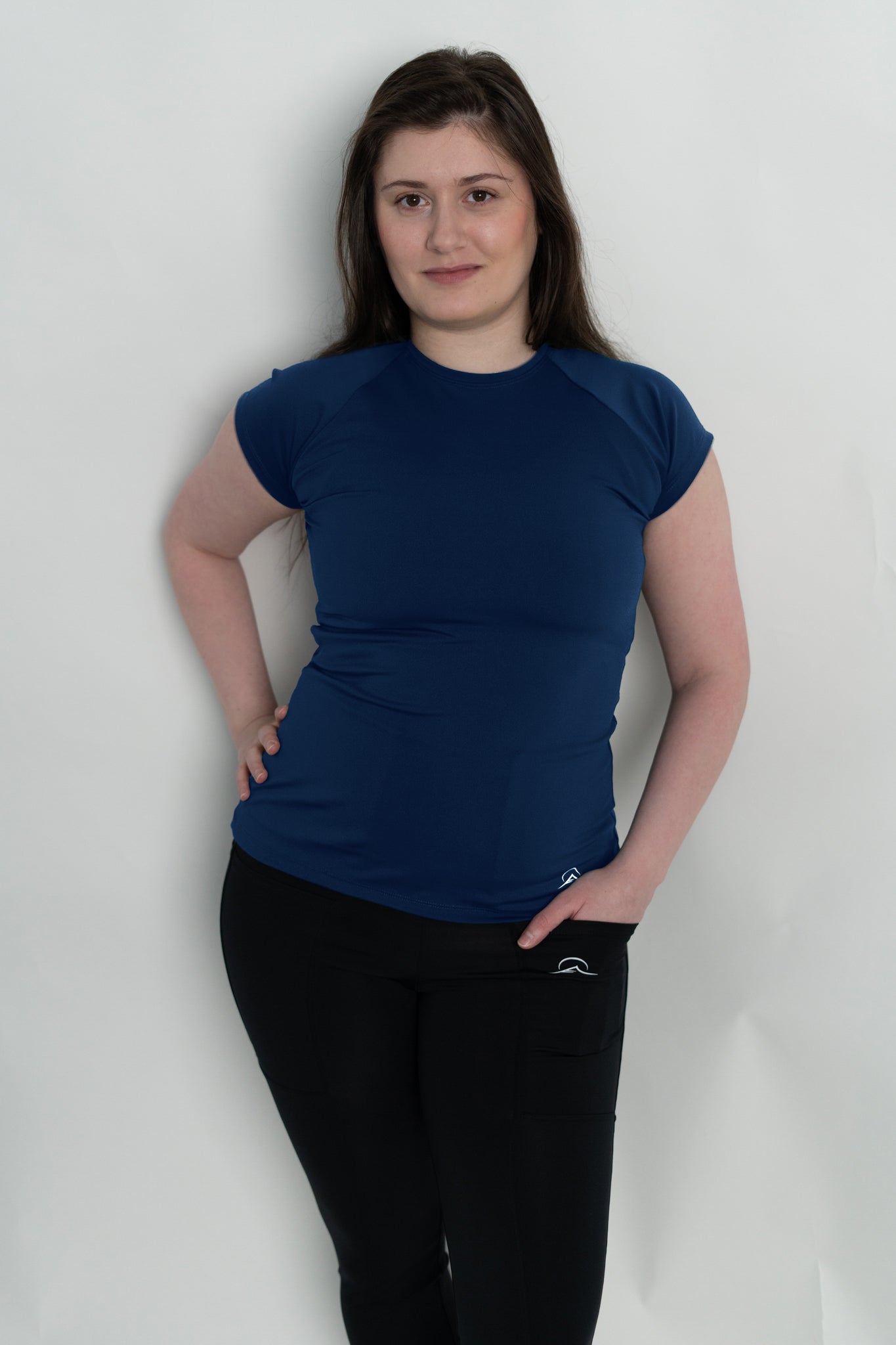 Dark Blue Mini Sleeve Long Top