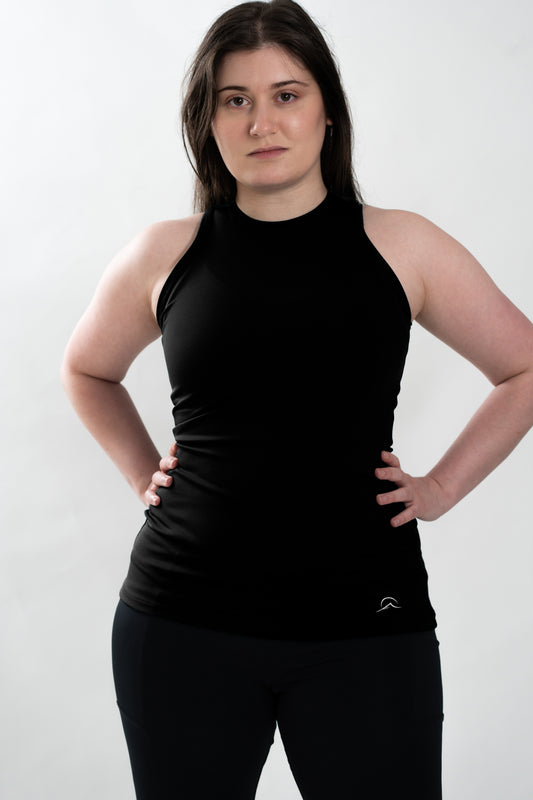 Black Long Form Fitting Tank Top