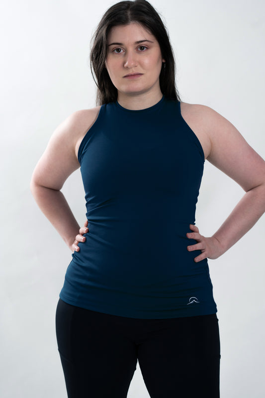 Dark Blue Long Form Fitting Tank Top