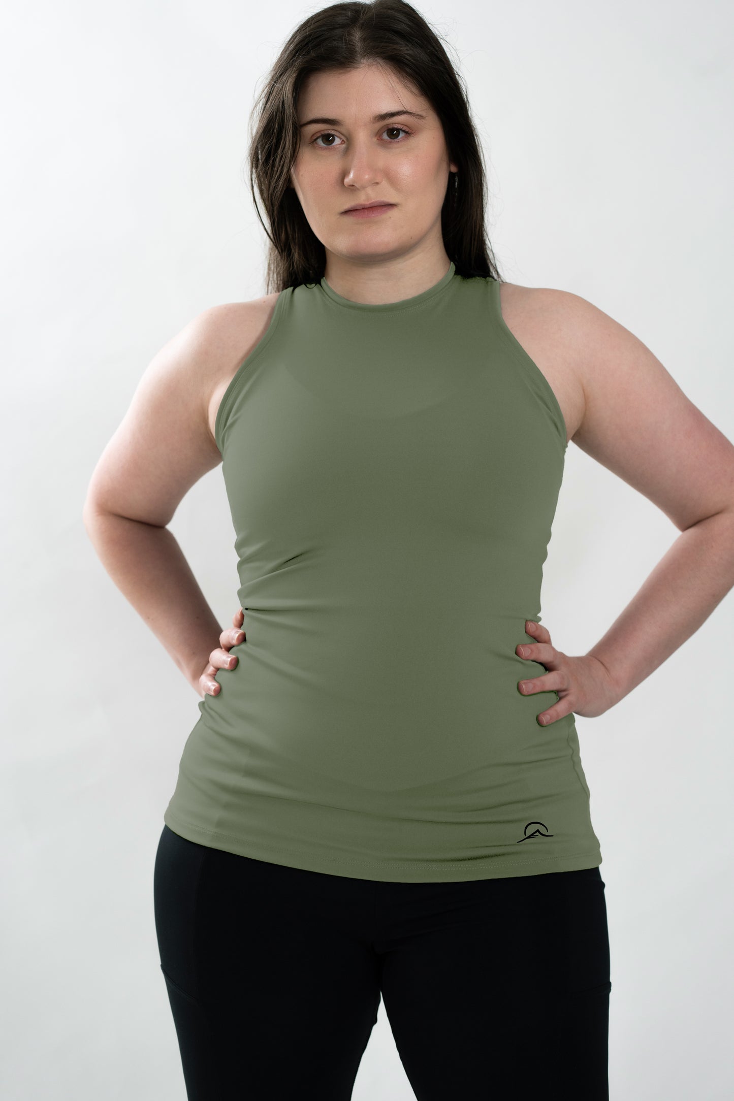 Olive Green Long Form Fitting Tank Top