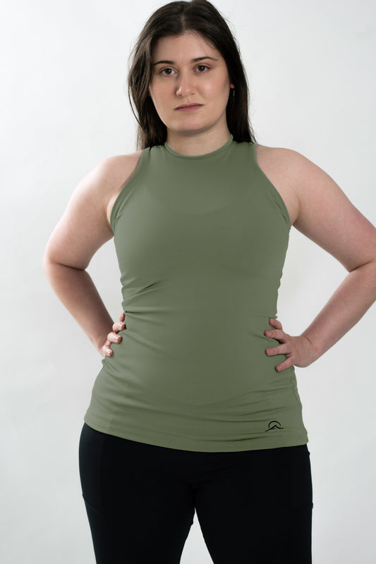 Olive Green Long Form Fitting Tank Top
