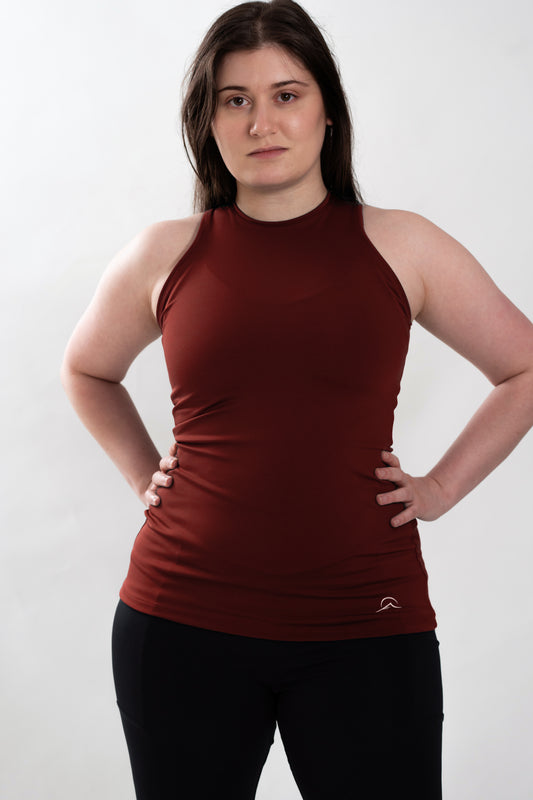 Red Long Form Fitting Tank Top