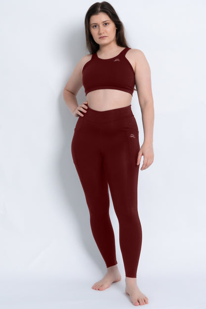 Dark Red Leggings with Pockets and Subtle V High Waist