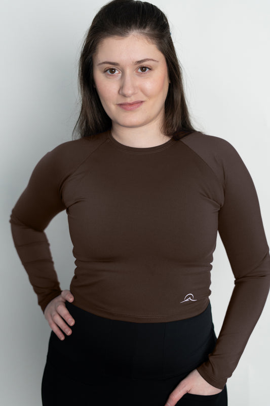 Brown Long Sleeve Crop Top