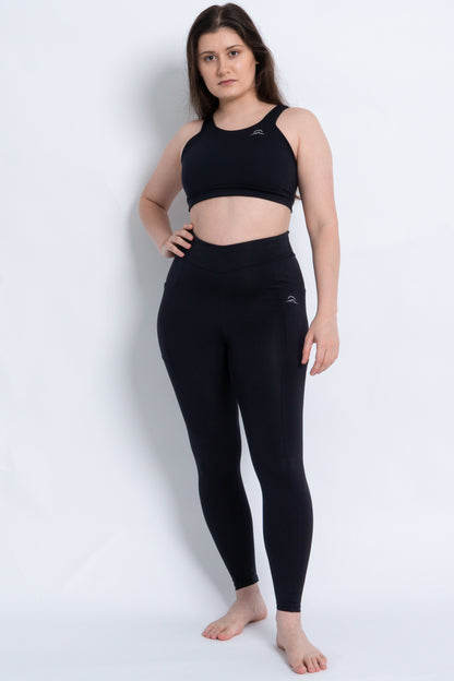 Black Leggings with Pockets and Subtle V High Waist