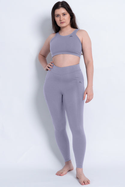 Lilac Grey Leggings with Pockets and Subtle V High Waist