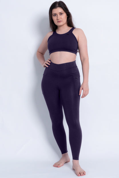 Dark Purple Leggings with Pockets and Subtle V High Waist